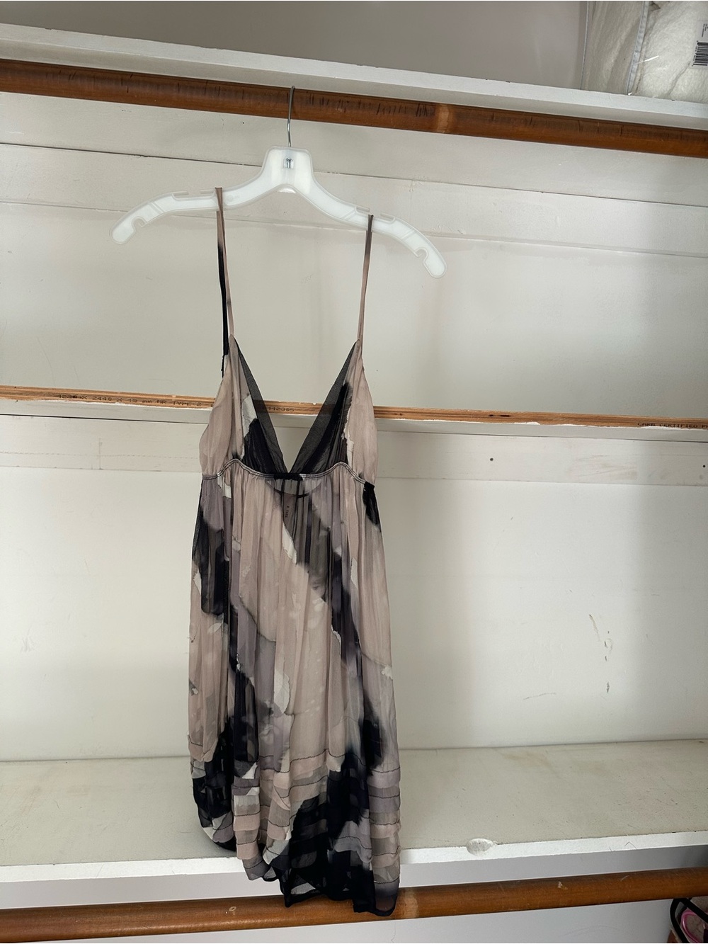 Sheer Spaghetti Strap Slip Dress in Taupe & Navy